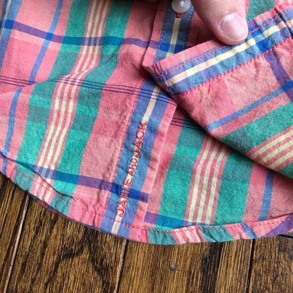 *EUC* Janie and Jack Boys 3-6M Pink/Orange Plaid 100% Cotton Button-Down Shirt - Picture 5 of 8